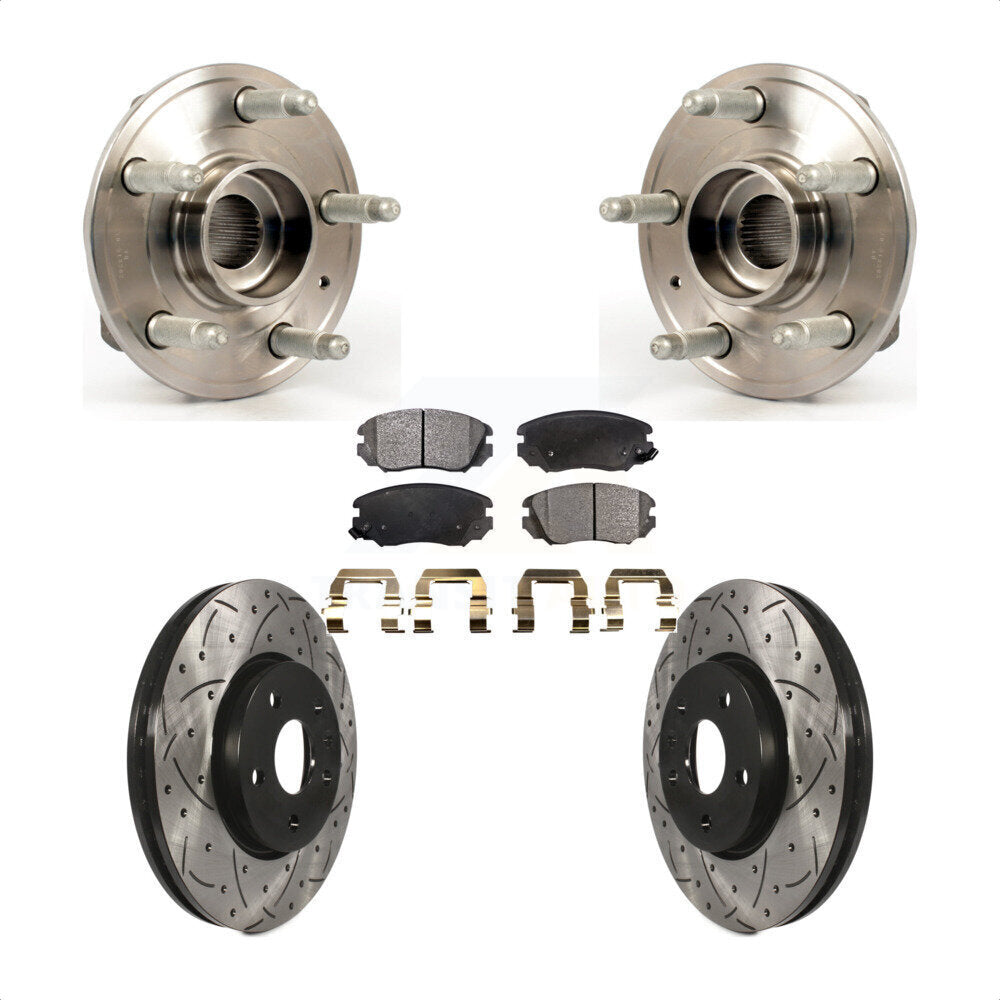 Front Hub Bearing Assembly With Coated Drilled Slotted Disc Brake Rotors And Ceramic Pads Kit For 2018-2019 Chevrolet Impala KBB-103310 by Transit Auto