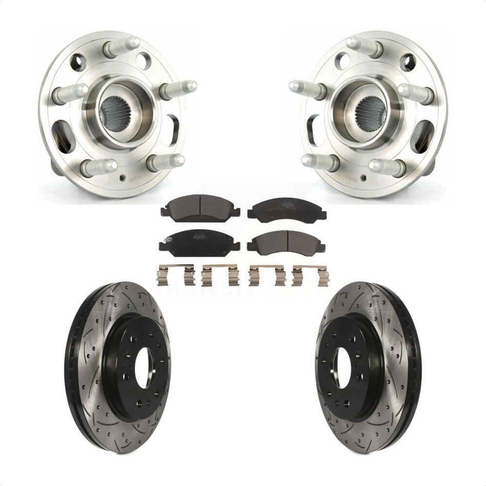 Front Hub Bearing Assembly With Coated Drilled Slotted Disc Brake Rotors And Ceramic Pads Kit For Cadillac XTS 6 Lug Wheels Heavy Duty Brakes KBB-103315 by Transit Auto