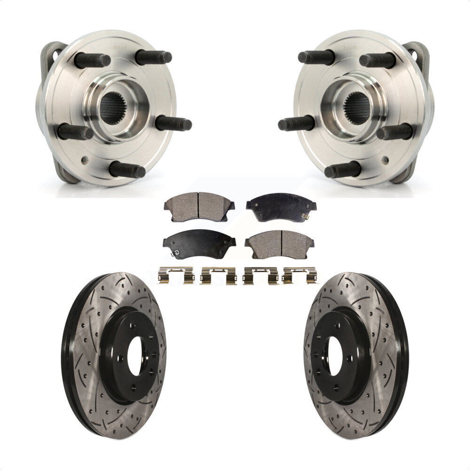 Front Hub Bearing Assembly With Coated Drilled Slotted Disc Brake Rotors And Ceramic Pads Kit For 2014-2015 Chevrolet Cruze DIESEL engine 15" Factory Wheels KBB-103340 by Transit Auto