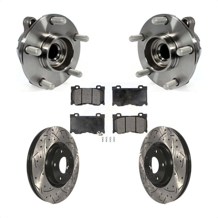 Front Hub Bearing Assembly With Coated Drilled Slotted Disc Brake Rotors And Ceramic Pads Kit For 2017-2018 INFINITI Q70 Hybrid with RWD Sport Package KBB-103350 by Transit Auto