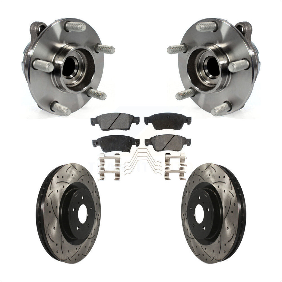 Front Hub Bearing Assembly With Coated Drilled Slotted Disc Brake Rotors And Ceramic Pads Kit For 2014 INFINITI Q60 Sport with RWD Without Package KBB-103352 by Transit Auto