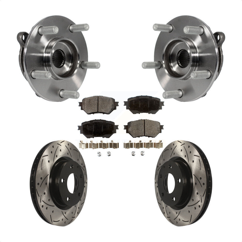 Front Hub Bearing Assembly With Coated Drilled Slotted Disc Brake Rotors And Ceramic Pads Kit For Mazda 3 Sport Vehicles Manufactured In Mexico 2.5L KBB-103372 by Transit Auto