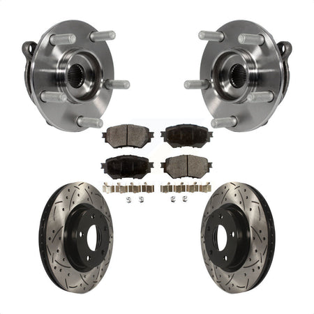 Front Hub Bearing Assembly With Coated Drilled Slotted Disc Brake Rotors And Ceramic Pads Kit For Mazda 3 Sport Vehicles Manufactured In Mexico 2.5L KBB-103372 by Transit Auto