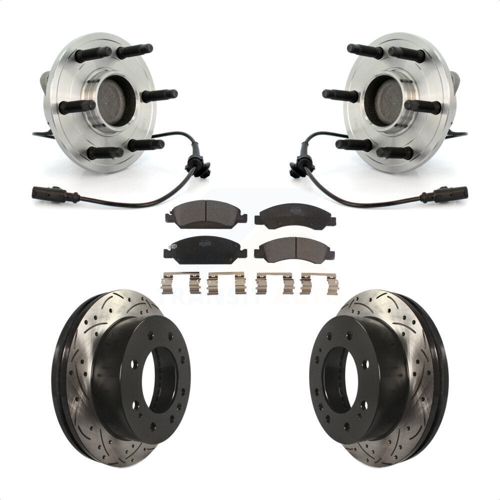 Front Hub Bearing Assembly With Coated Drilled Slotted Disc Brake Rotors And Ceramic Pads Kit For 2011 Chevrolet Silverado 1500 Hybrid with RWD KBB-103409 by Transit Auto