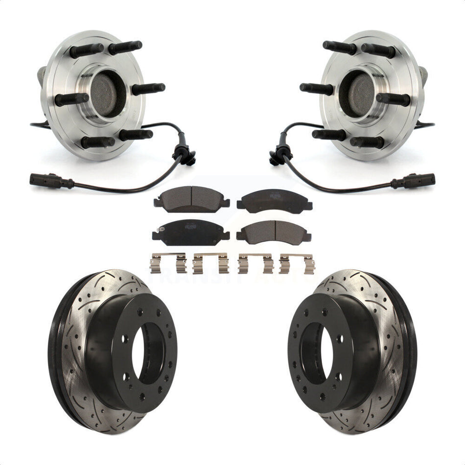 Front Hub Bearing Assembly With Coated Drilled Slotted Disc Brake Rotors And Ceramic Pads Kit For 2011 Chevrolet Silverado 1500 Hybrid with RWD KBB-103409 by Transit Auto