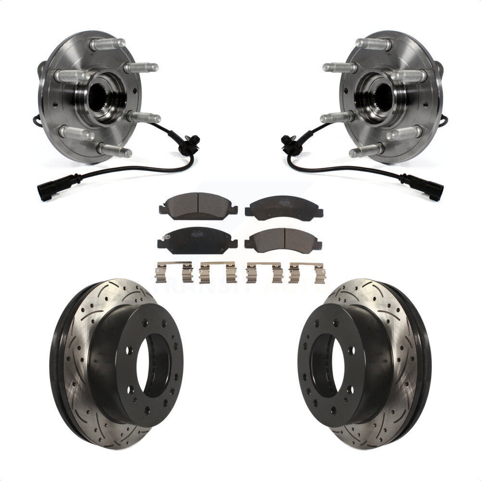 Front Hub Bearing Assembly With Coated Drilled Slotted Disc Brake Rotors And Ceramic Pads Kit For Chevrolet Suburban 4WD KBB-103440 by Transit Auto