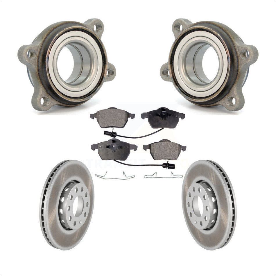 Front Hub Bearing Assembly With Coated Disc Brake Rotors And Semi-Metallic Pads Kit For Audi A4 Quattro A6 288mm Diameter Rotor KBB-103448 by Transit Auto