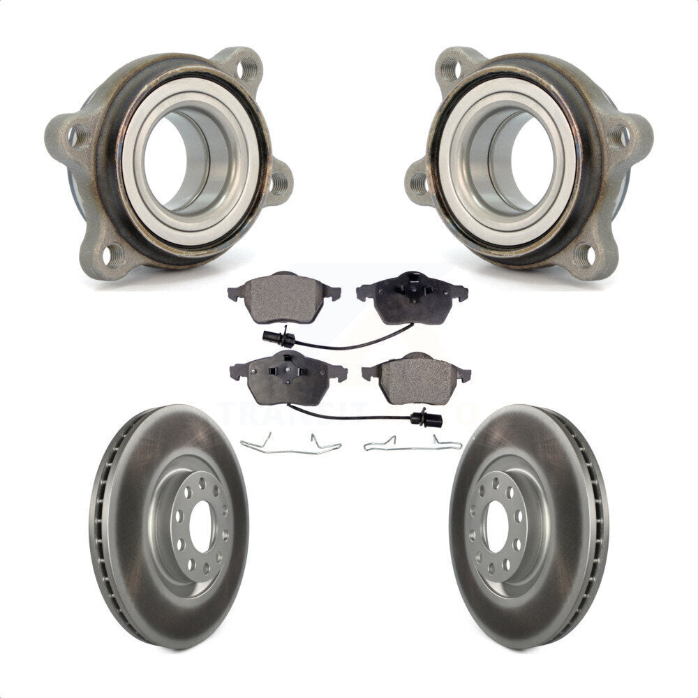 Front Hub Bearing Assembly With Coated Disc Brake Rotors And Semi-Metallic Pads Kit For 2000 Audi A6 Quattro 320mm Diameter Rotor KBB-103451 by Transit Auto