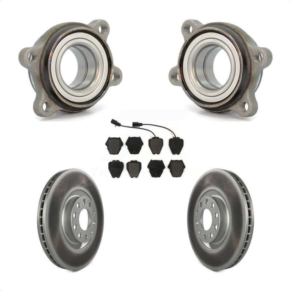 Front Hub Bearing Assembly With Coated Disc Brake Rotors And Semi-Metallic Pads Kit For 2003 Audi A6 321mm Diameter Rotor Dual Piston Caliper KBB-103452 by Transit Auto