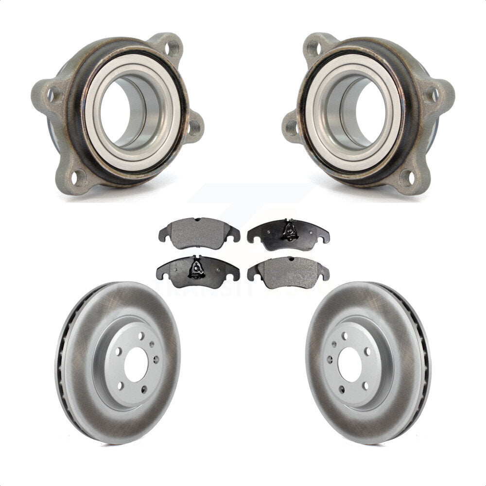 Front Hub Bearing Assembly With Coated Disc Brake Rotors And Semi-Metallic Pads Kit For 2009 Audi A4 Sedan 85mm Pilot Diameter KBB-103453 by Transit Auto