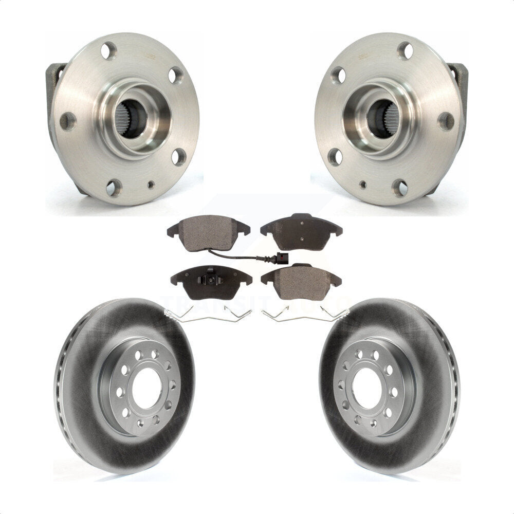 Front Hub Bearing Assembly With Coated Disc Brake Rotors And Semi-Metallic Pads Kit For 2006-2009 Volkswagen Rabbit 3 Bolt Mounting Flange KBB-103614 by Transit Auto