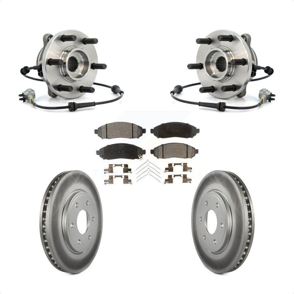 Front Hub Bearing Assembly With Coated Disc Brake Rotors And Semi-Metallic Pads Kit For Nissan Frontier 4WD with 2.5L KBB-103815 by Transit Auto