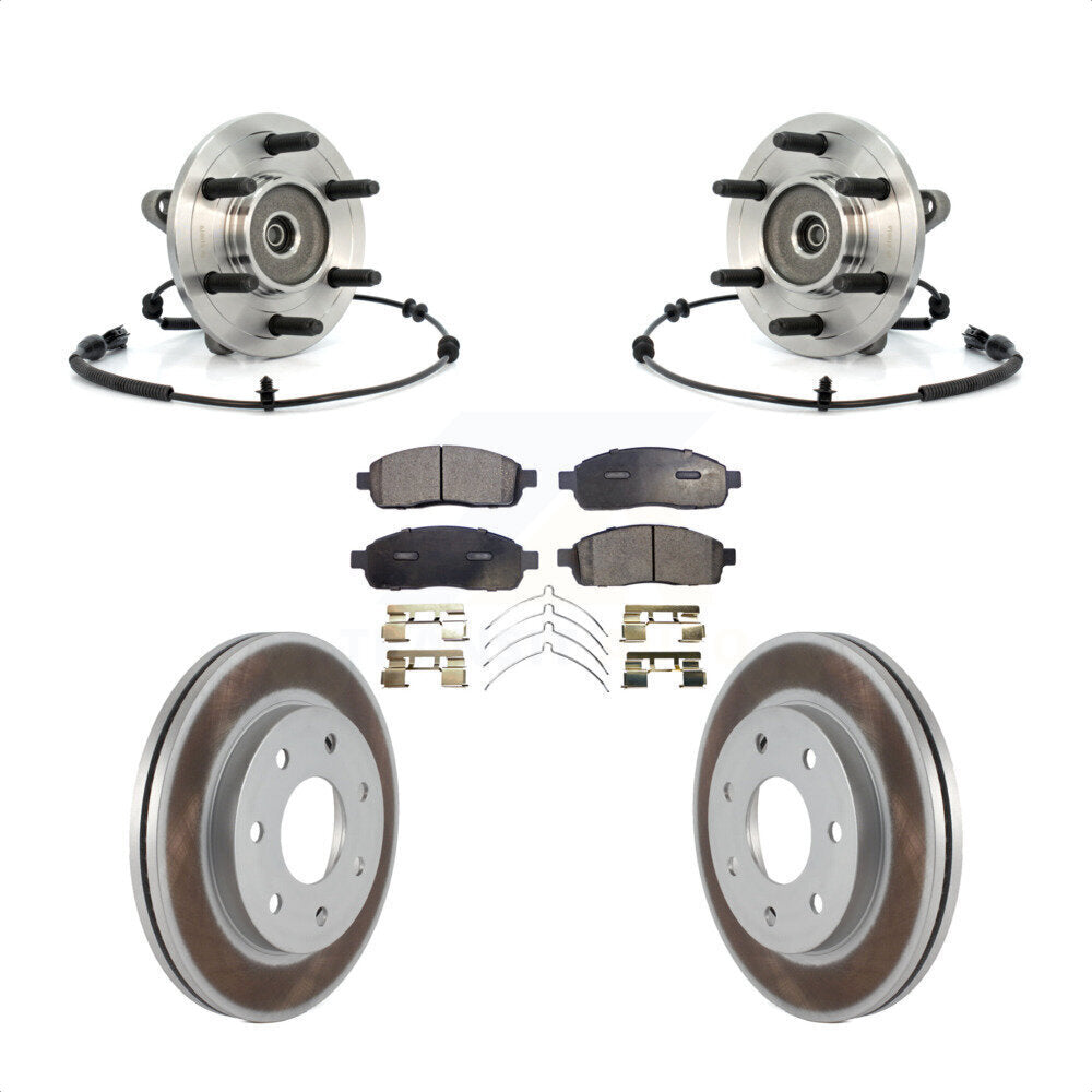 Front Hub Bearing Assembly With Coated Disc Brake Rotors And Semi-Metallic Pads Kit For 2006-2008 Lincoln Mark LT 4WD 7 Lug Wheels KBB-103828 by Transit Auto