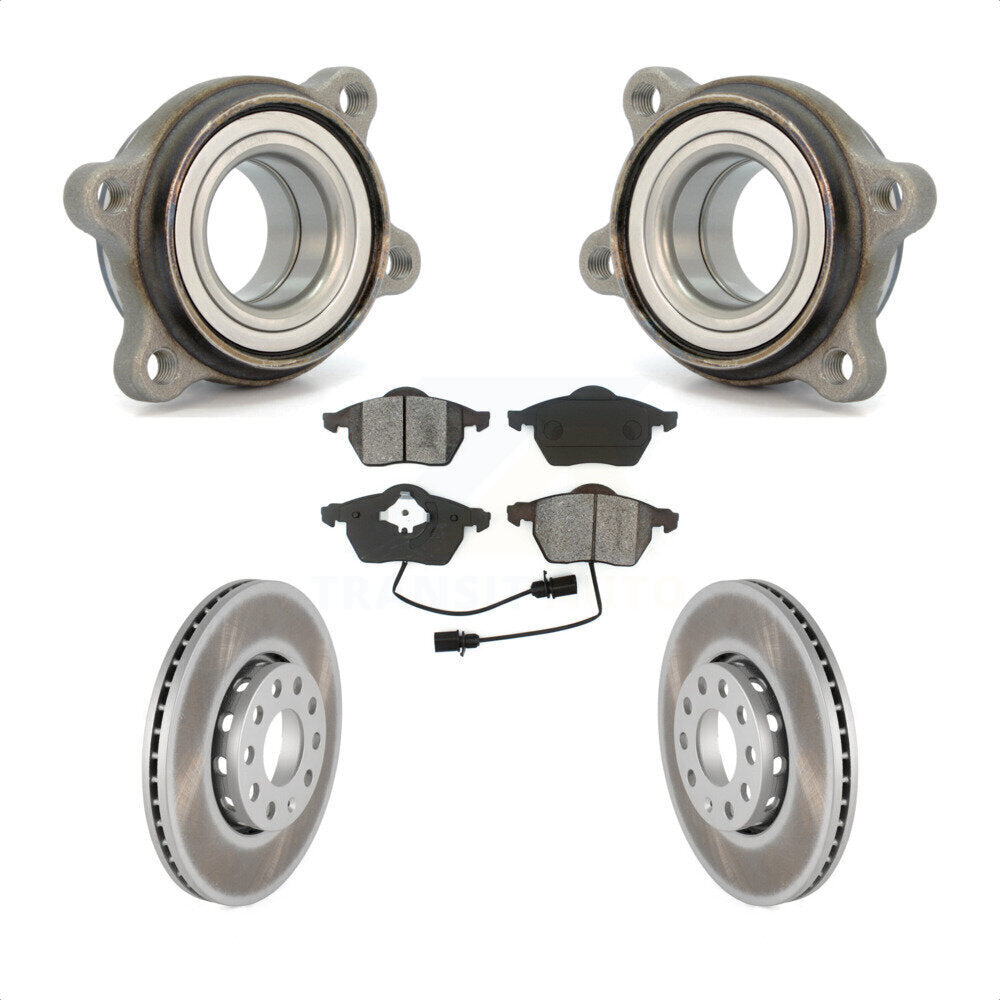 Front Hub Bearing Assembly With Coated Disc Brake Rotors And Semi-Metallic Pads Kit For Audi A4 Quattro A6 288mm Diameter Rotor KBB-103930 by Transit Auto