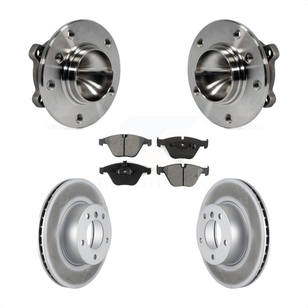 Front Hub Bearing Assembly With Coated Disc Brake Rotors And Semi-Metallic Pads Kit For 2007 BMW 323i 312mm Diameter Rotor KBB-104080 by Transit Auto