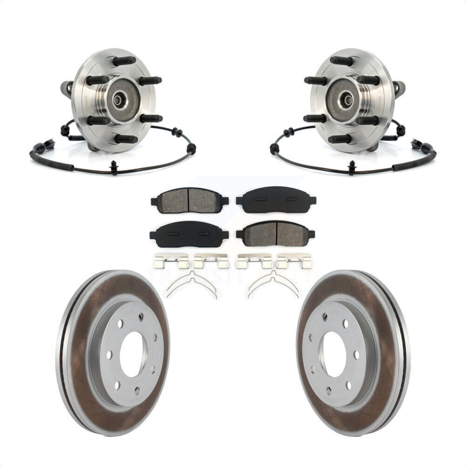 Front Hub Bearing Assembly With Coated Disc Brake Rotors And Semi-Metallic Pads Kit For 2006-2008 Lincoln Mark LT 4WD 7 Lug Wheels KBB-104308 by Transit Auto