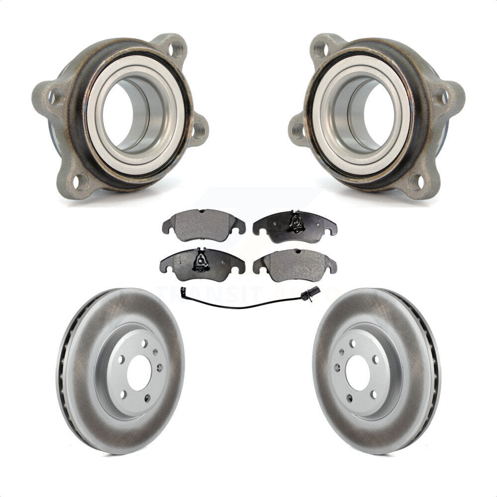 Front Hub Bearing Assembly With Coated Disc Brake Rotors And Ceramic Pads Kit For 2009 Audi A4 Sedan 85mm Pilot Diameter KBB-104411 by Transit Auto