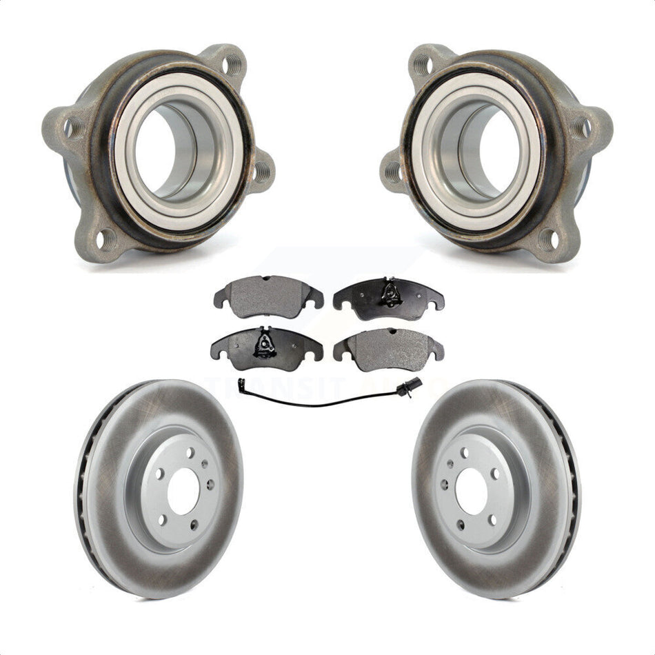 Front Hub Bearing Assembly With Coated Disc Brake Rotors And Ceramic Pads Kit For 2009 Audi A4 Sedan 85mm Pilot Diameter KBB-104411 by Transit Auto