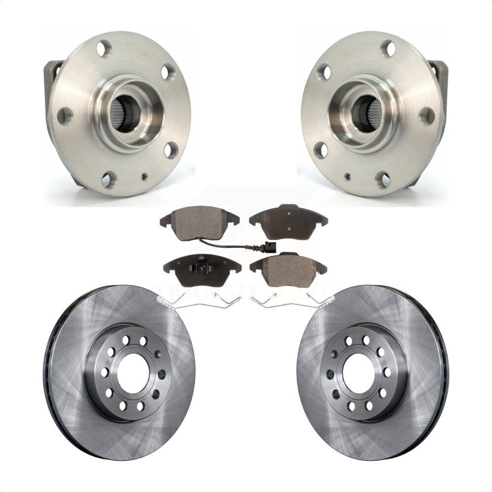 Front Hub Bearing Assembly With Disc Brake Rotors And Semi-Metallic Pads Kit For 2006-2009 Volkswagen Rabbit 3 Bolt Mounting Flange KBB-105108 by Transit Auto