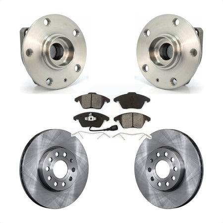 Front Hub Bearing Assembly With Disc Brake Rotors And Semi-Metallic Pads Kit For 2006-2009 Volkswagen Rabbit 3 Bolt Mounting Flange KBB-105690 by Transit Auto