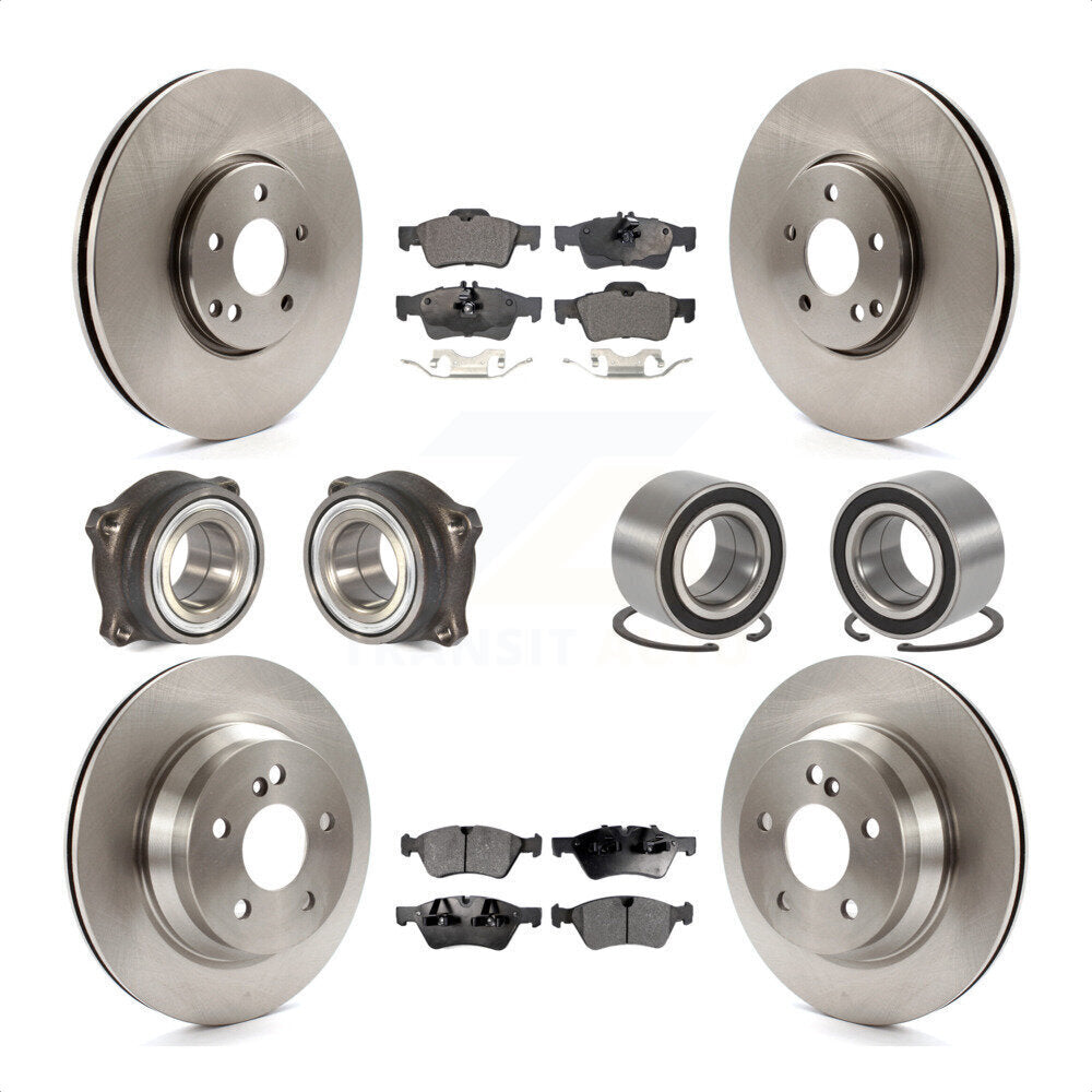 Front Rear Wheel Hub Bearings Assembly Disc Brake Rotors And Semi-Metallic Pads Kit (10Pc) For Mercedes-Benz E550 4Matic with AWD KBB-106327 by Transit Auto