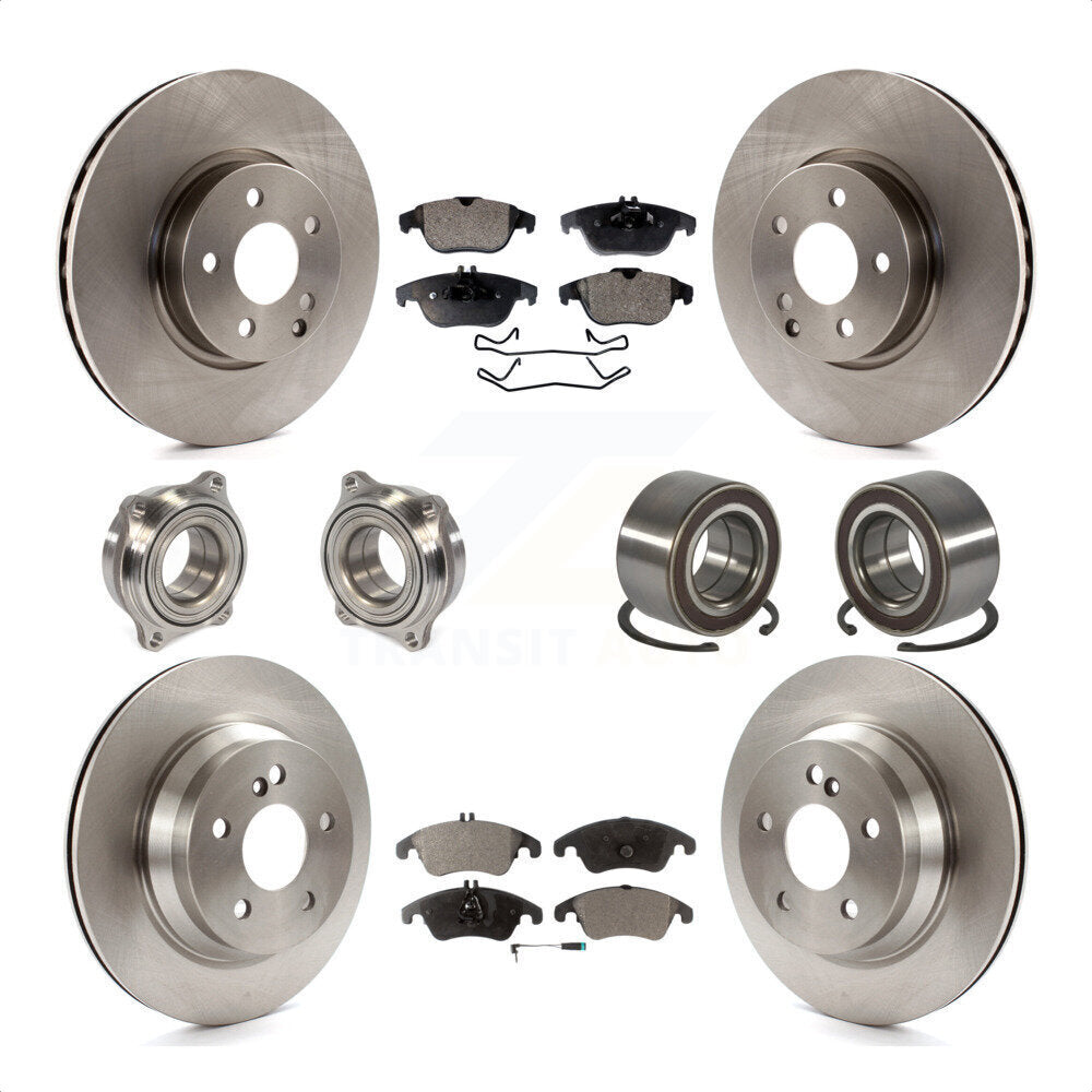 Front Rear Wheel Hub Bearings Assembly Disc Brake Rotors And Semi-Metallic Pads Kit (10Pc) For 2014 Mercedes-Benz E350 Convertible Coupe With 322mm Diameter Rotor KBB-106333 by Transit Auto
