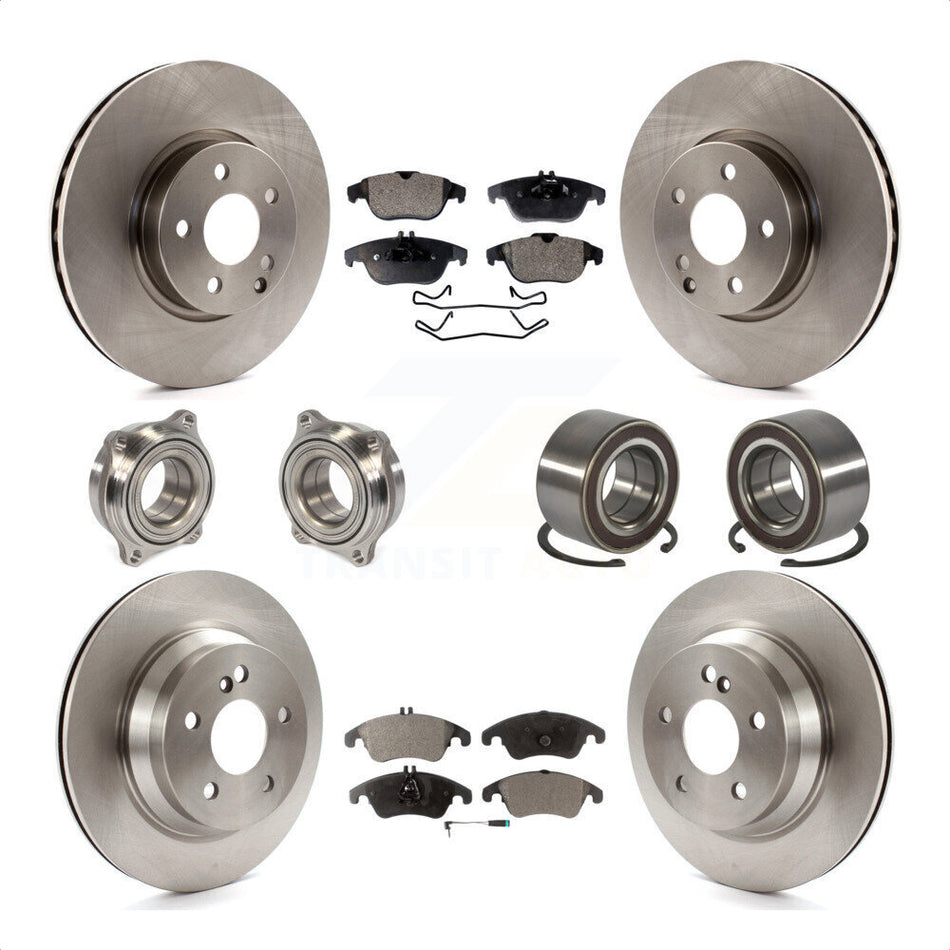 Front Rear Wheel Hub Bearings Assembly Disc Brake Rotors And Semi-Metallic Pads Kit (10Pc) For 2014 Mercedes-Benz E350 Convertible Coupe With 322mm Diameter Rotor KBB-106333 by Transit Auto