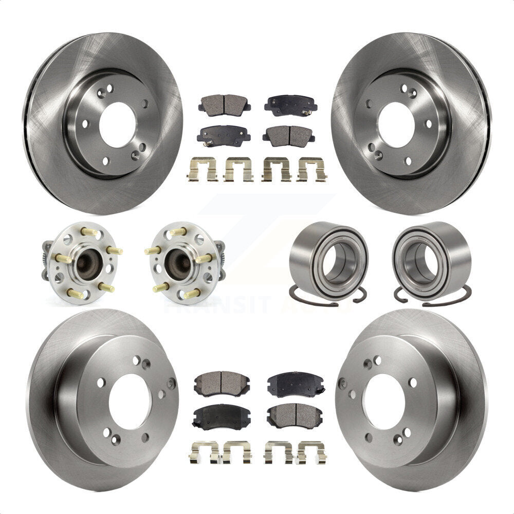 Front Rear Wheel Hub Bearings Assembly Disc Brake Rotors And Semi-Metallic Pads Kit (10Pc) For 2010 Hyundai Sonata 2.4L KBB-106347 by Transit Auto