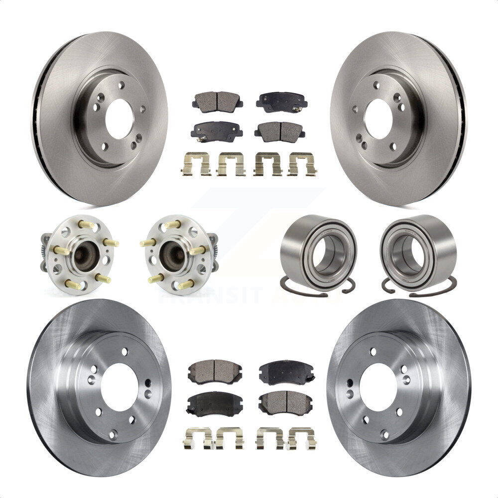 Front Rear Wheel Hub Bearings Assembly Disc Brake Rotors And Semi-Metallic Pads Kit (10Pc) For 2010 Hyundai Sonata 3.3L KBB-106352 by Transit Auto