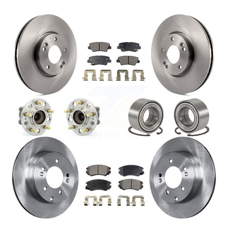 Front Rear Wheel Hub Bearings Assembly Disc Brake Rotors And Semi-Metallic Pads Kit (10Pc) For 2010 Hyundai Sonata 3.3L KBB-106352 by Transit Auto