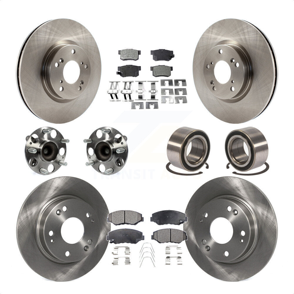 Front Rear Wheel Hub Bearings Assembly Disc Brake Rotors And Semi-Metallic Pads Kit (10Pc) For Honda Civic KBB-106375 by Transit Auto