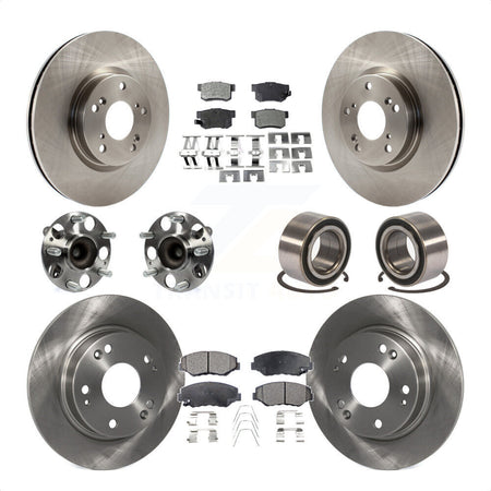 Front Rear Wheel Hub Bearings Assembly Disc Brake Rotors And Semi-Metallic Pads Kit (10Pc) For Honda Civic KBB-106375 by Transit Auto