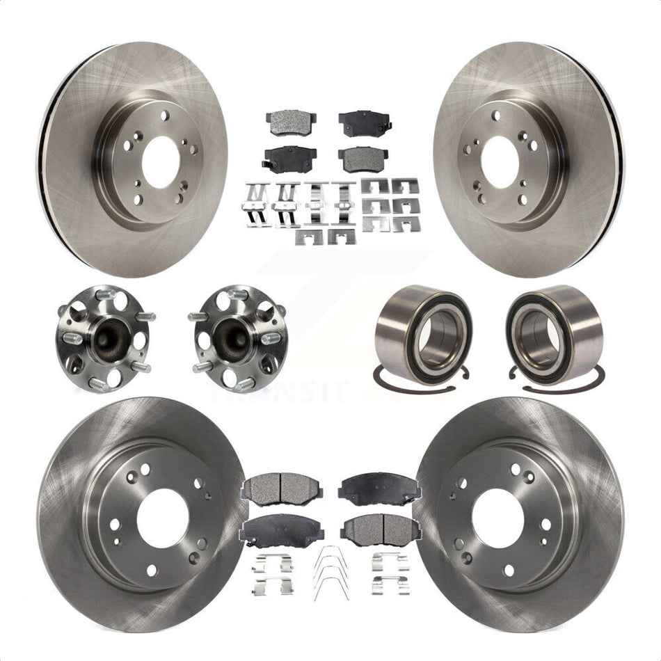 Front Rear Wheel Hub Bearings Assembly Disc Brake Rotors And Semi-Metallic Pads Kit (10Pc) For Honda Civic KBB-106375 by Transit Auto