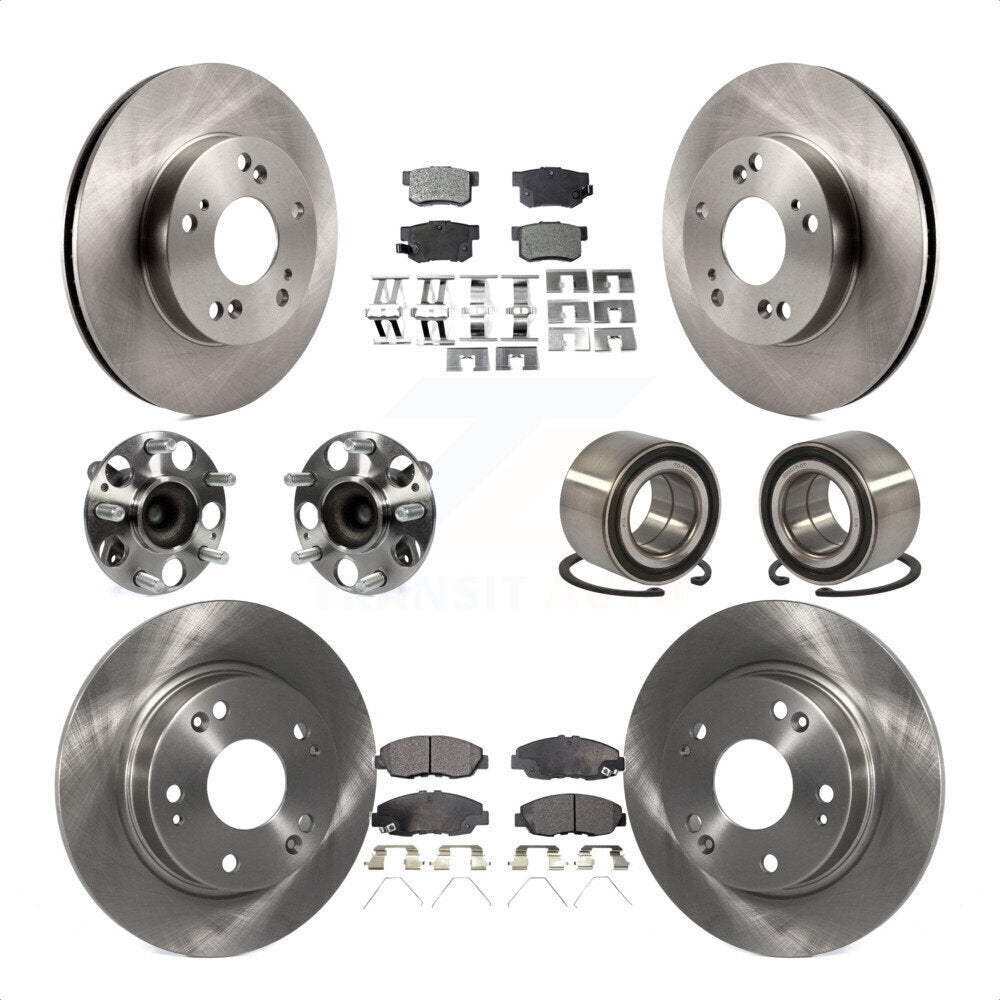Front Rear Wheel Hub Bearings Assembly Disc Brake Rotors And Semi-Metallic Pads Kit (10Pc) For 2012 Honda Civic LX Vehicles Manufactured In Canada KBB-106376 by Transit Auto