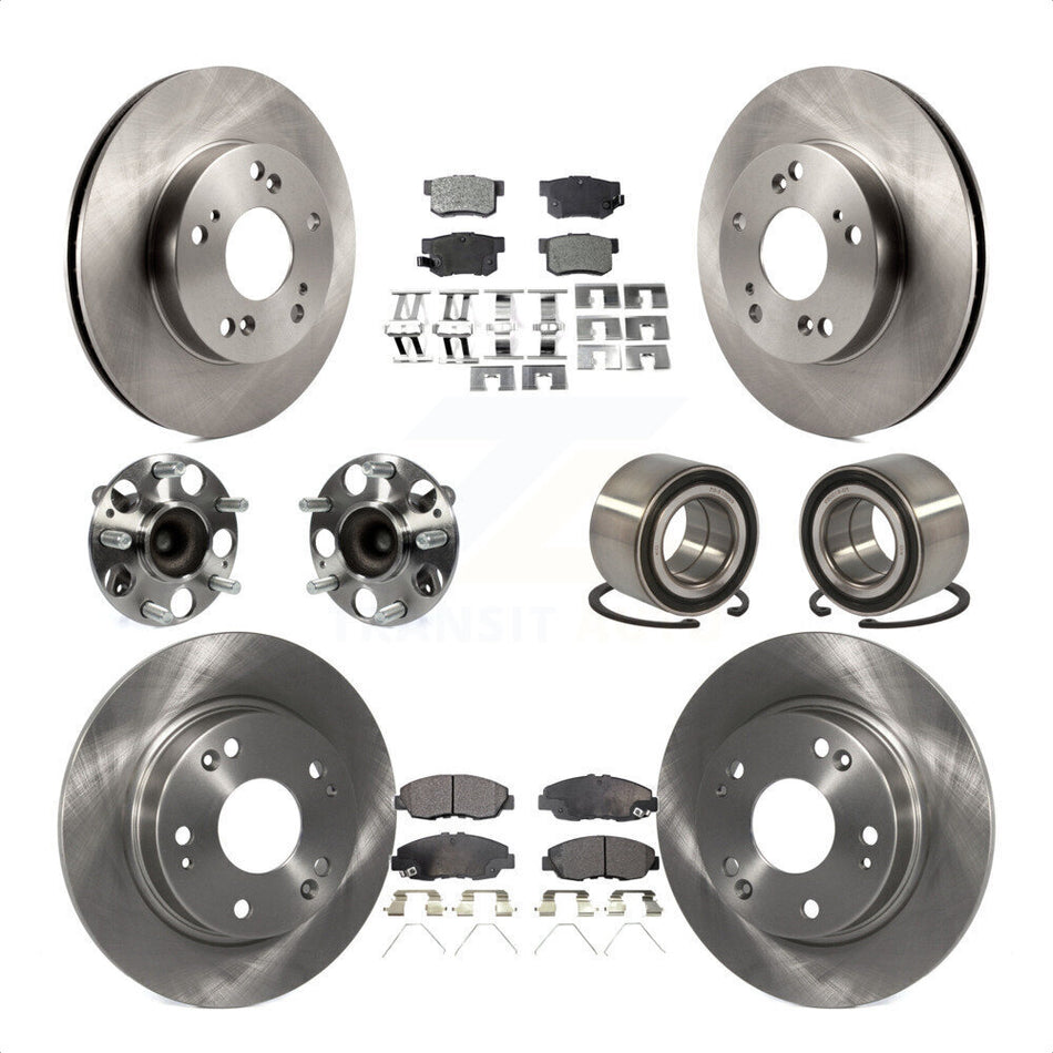 Front Rear Wheel Hub Bearings Assembly Disc Brake Rotors And Semi-Metallic Pads Kit (10Pc) For 2012 Honda Civic LX Vehicles Manufactured In Canada KBB-106376 by Transit Auto