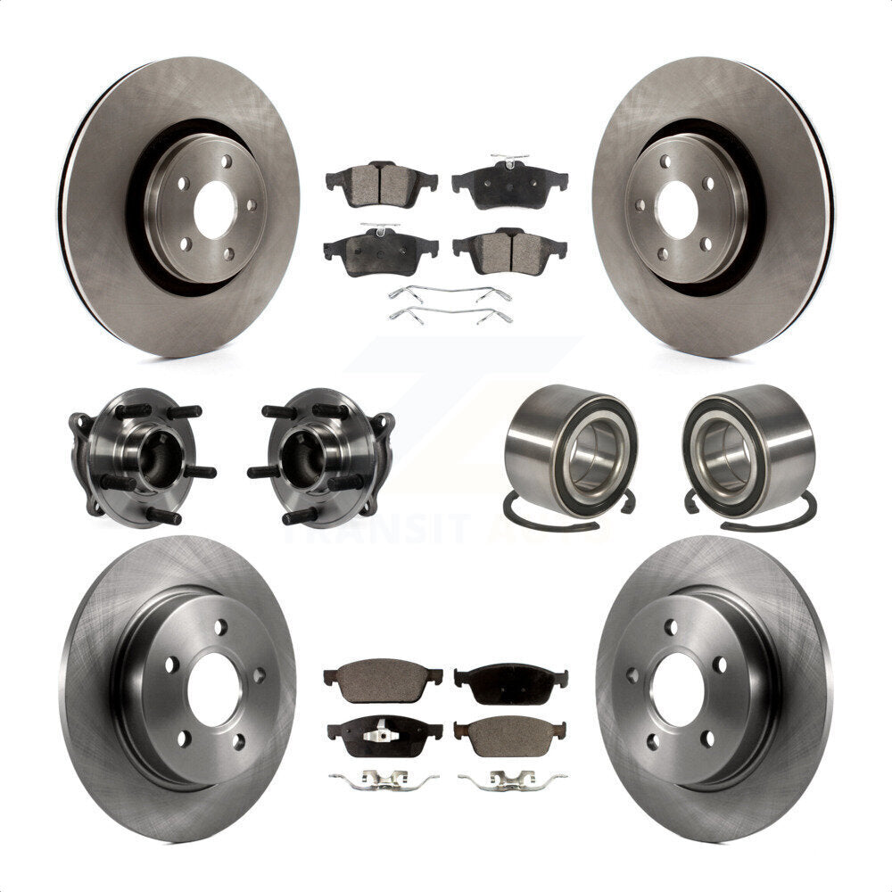 Front Rear Wheel Hub Bearings Assembly Disc Brake Rotors And Semi-Metallic Pads Kit (10Pc) For Ford Focus Without Active Park Assist KBB-106380 by Transit Auto