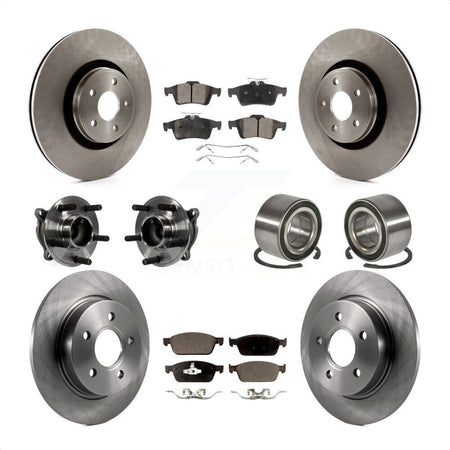 Front Rear Wheel Hub Bearings Assembly Disc Brake Rotors And Semi-Metallic Pads Kit (10Pc) For Ford Focus Without Active Park Assist KBB-106380 by Transit Auto