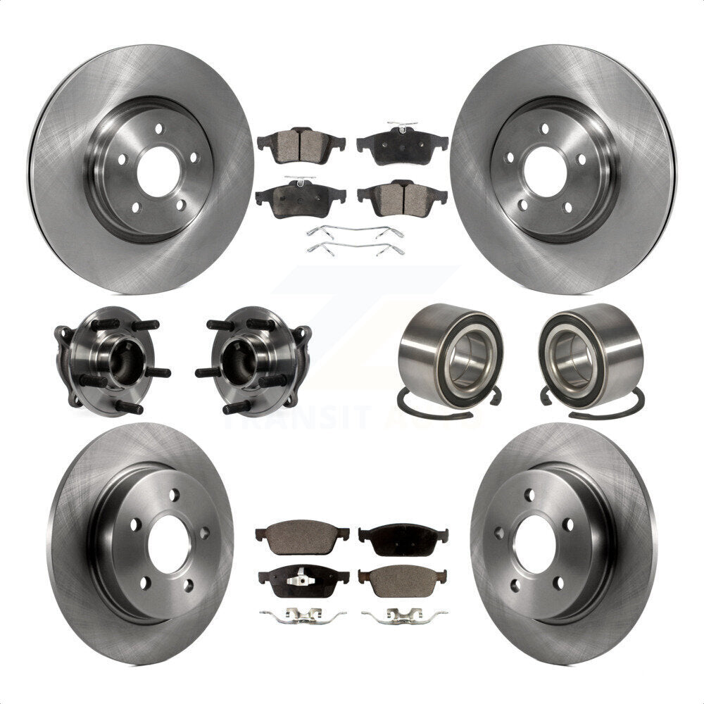 Front Rear Wheel Hub Bearings Assembly Disc Brake Rotors And Semi-Metallic Pads Kit (10Pc) For 2013 Ford Focus ST Without Active Park Assist KBB-106381 by Transit Auto