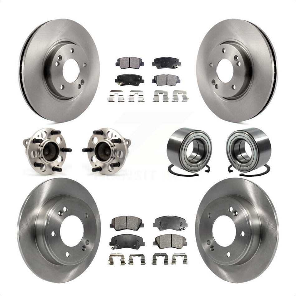 Front Rear Wheel Hub Bearings Assembly Disc Brake Rotors And Semi-Metallic Pads Kit (10Pc) For 2015 Hyundai Veloster Tech RE FLEX SE KBB-106389 by Transit Auto
