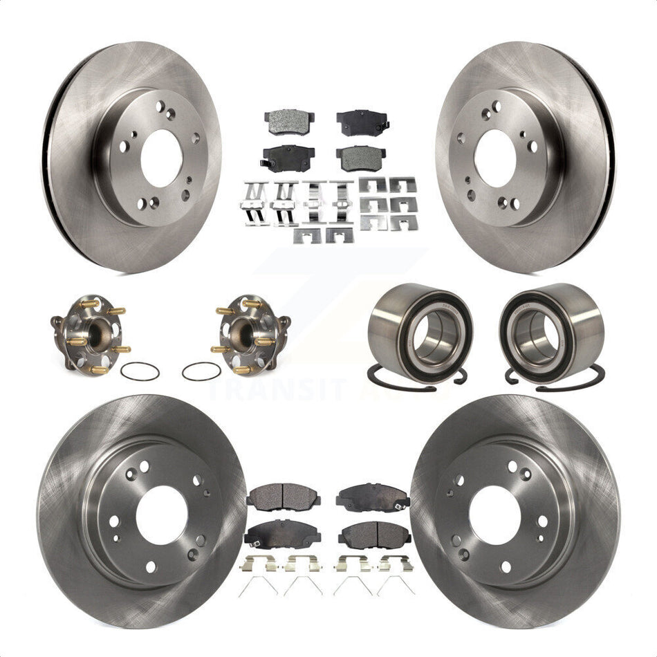 Front Rear Wheel Hub Bearings Assembly Disc Brake Rotors And Semi-Metallic Pads Kit (10Pc) For Honda Civic KBB-106409 by Transit Auto
