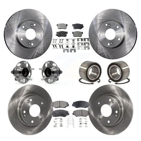 Front Rear Wheel Hub Bearings Assembly Disc Brake Rotors And Semi-Metallic Pads Kit (10Pc) For Honda Civic KBB-106410 by Transit Auto