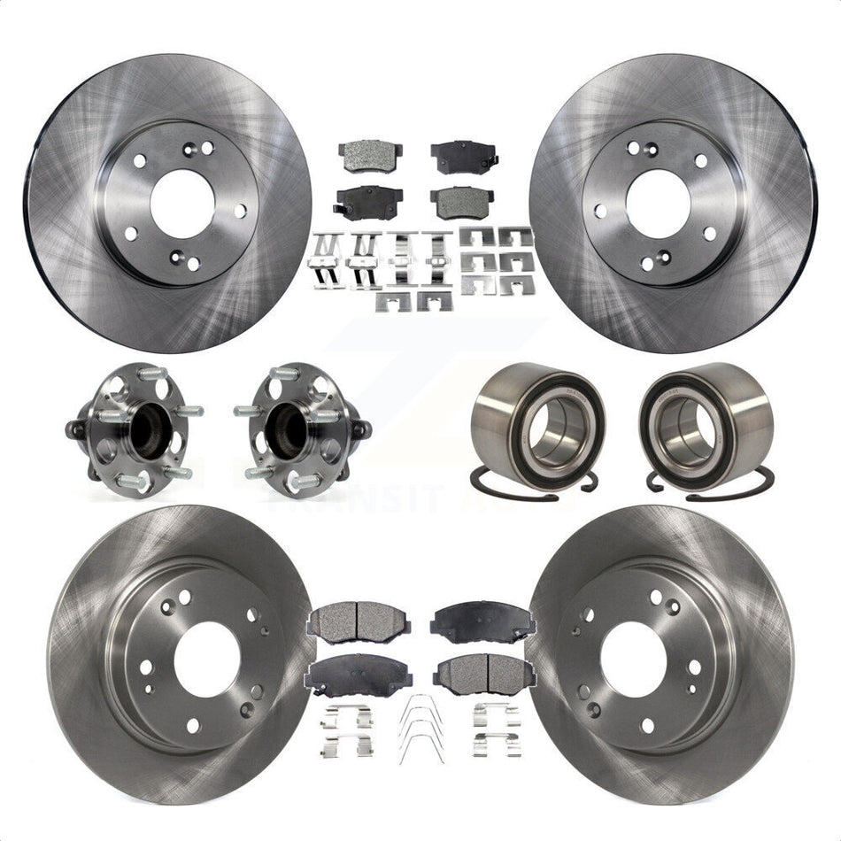 Front Rear Wheel Hub Bearings Assembly Disc Brake Rotors And Semi-Metallic Pads Kit (10Pc) For Honda Civic KBB-106410 by Transit Auto