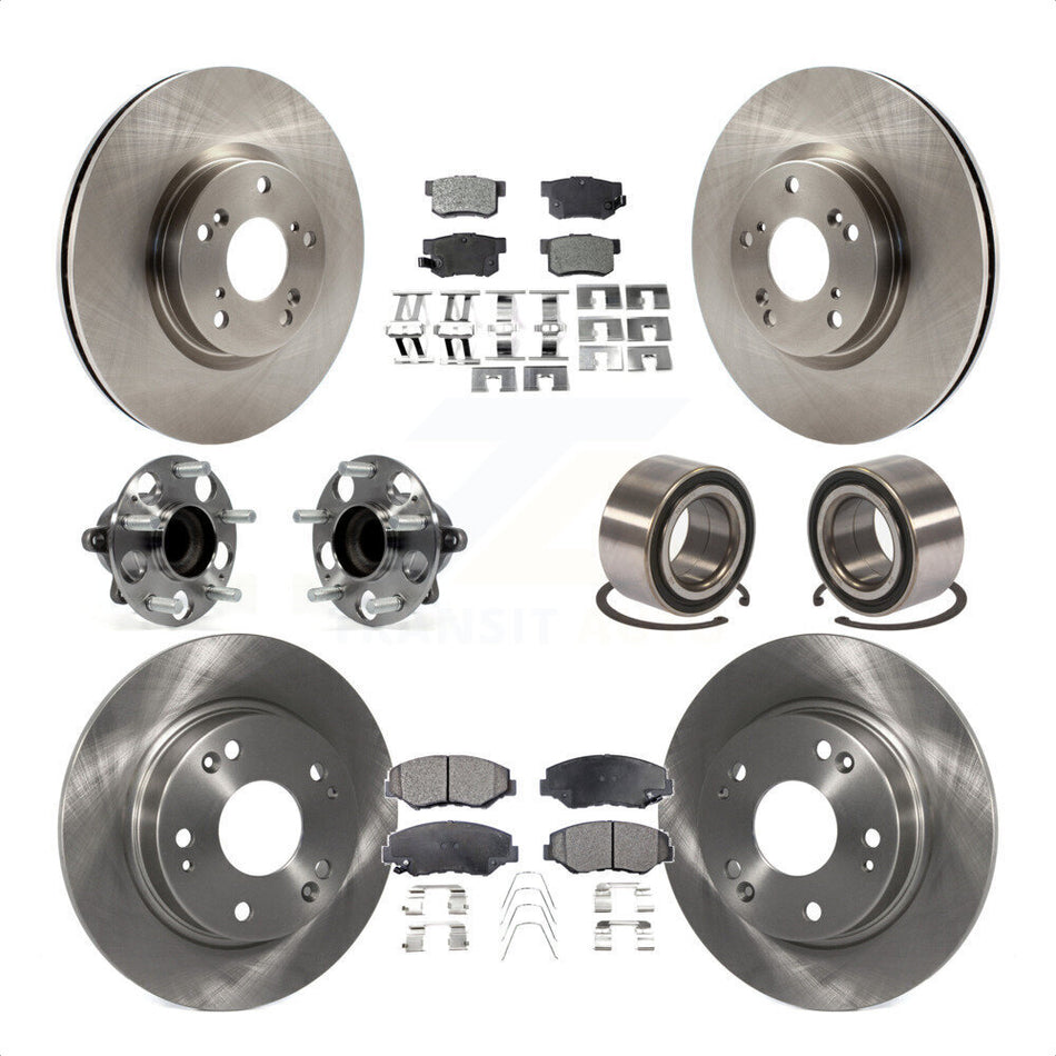 Front Rear Wheel Hub Bearings Assembly Disc Brake Rotors And Semi-Metallic Pads Kit (10Pc) For 2013-2015 Acura ILX 2.4L KBB-106413 by Transit Auto