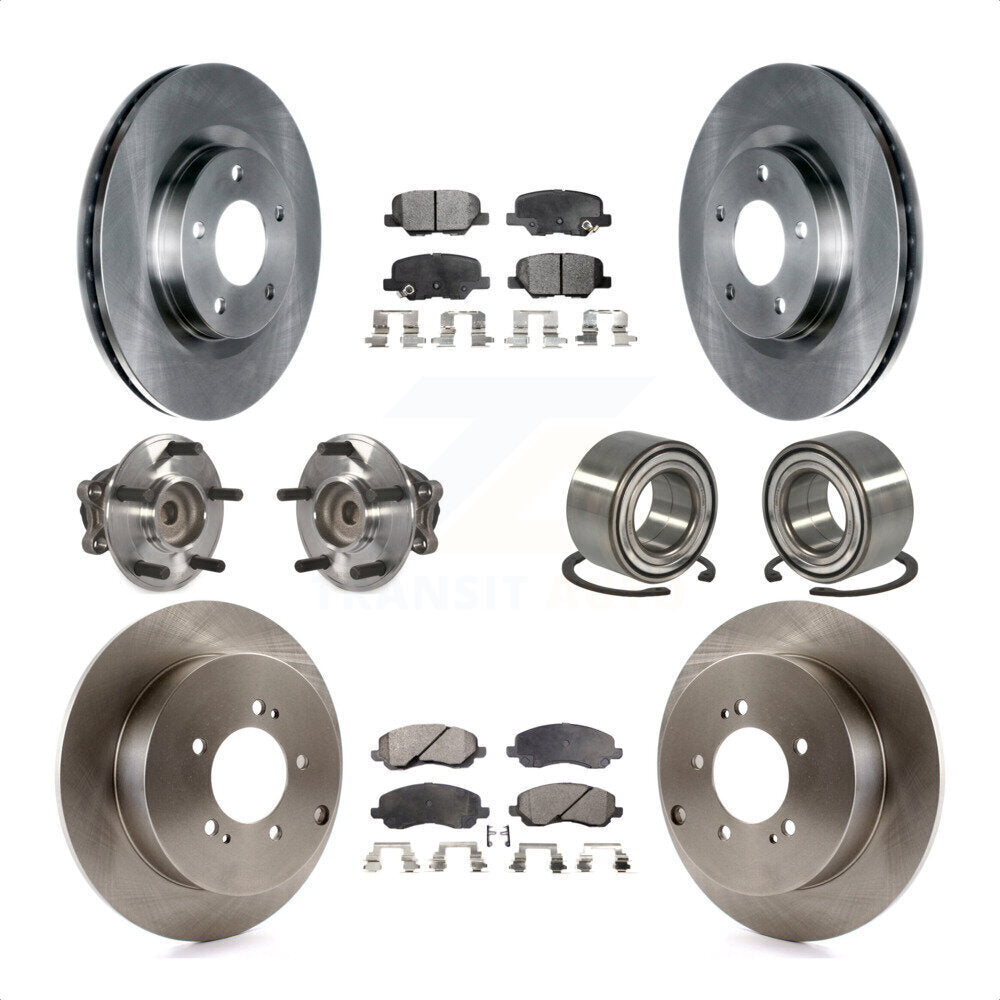 Front Rear Wheel Hub Bearings Assembly Disc Brake Rotors And Semi-Metallic Pads Kit (10Pc) For 2013 Mitsubishi Outlander FWD with 3.0L KBB-106426 by Transit Auto