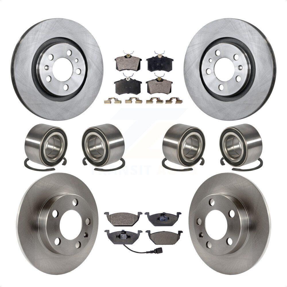 Front Rear Wheel Bearings Disc Brake Rotors And Semi-Metallic Pads Kit (10Pc) For 2004 Volkswagen Golf 2.0L 1.9L KBB-106443 by Transit Auto