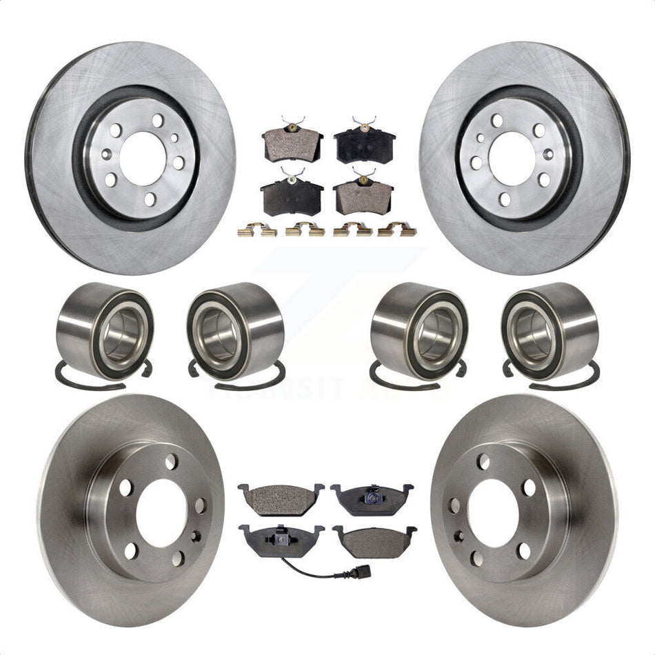 Front Rear Wheel Bearings Disc Brake Rotors And Semi-Metallic Pads Kit (10Pc) For 2004 Volkswagen Golf 2.0L 1.9L KBB-106443 by Transit Auto