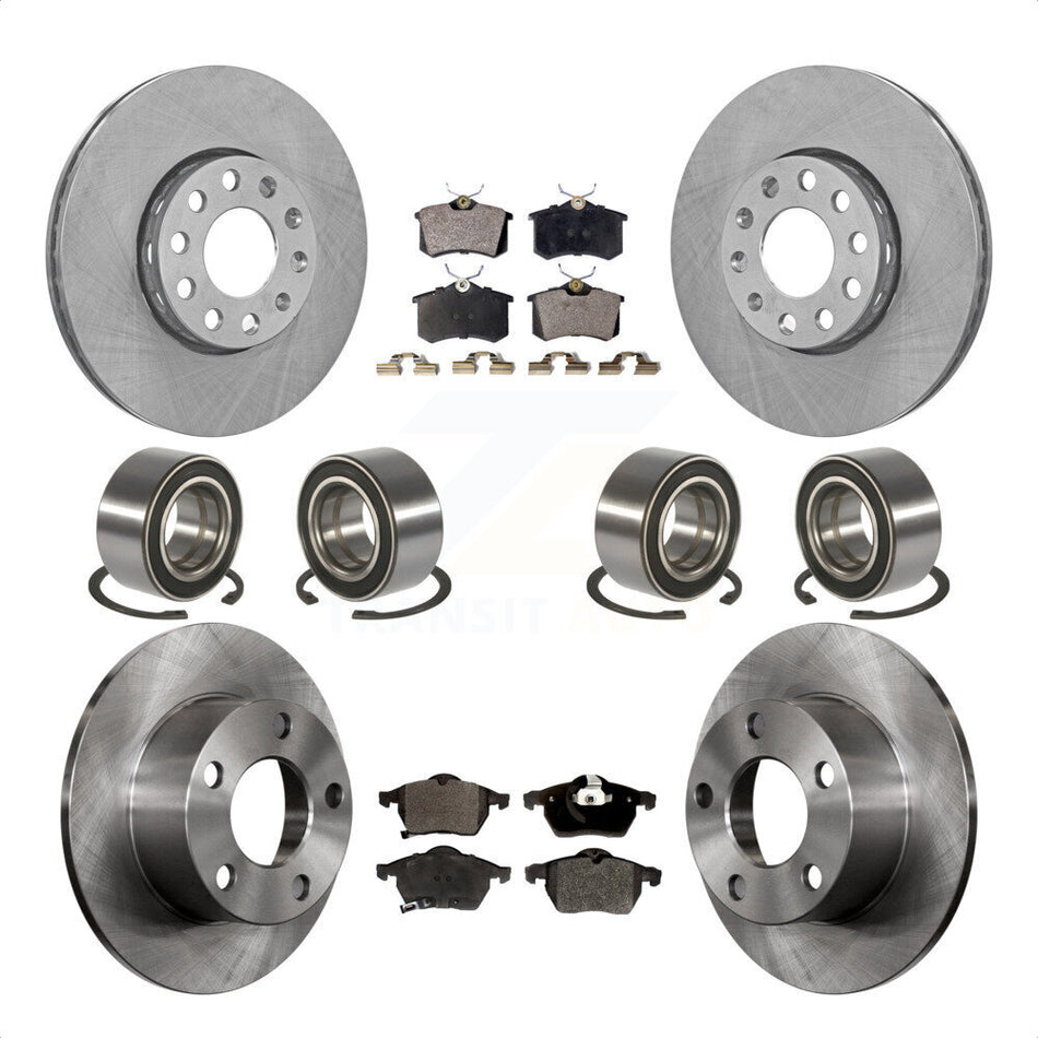 Front Rear Wheel Bearings Disc Brake Rotors And Semi-Metallic Pads Kit (10Pc) For 1999 Volkswagen Passat FWD with 2.8L From Chassis VIN #3BX124708 KBB-106447 by Transit Auto