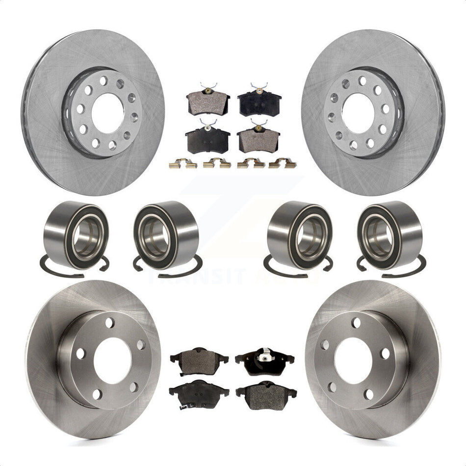 Front Rear Wheel Bearings Disc Brake Rotors And Semi-Metallic Pads Kit (10Pc) For 1999 Volkswagen Passat AWD with 2.8L From Chassis VIN #3BX124708 KBB-106448 by Transit Auto