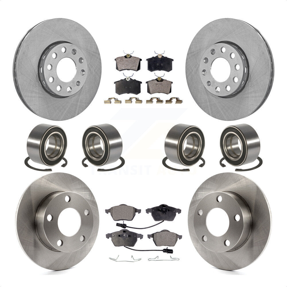 Front Rear Wheel Bearings Disc Brake Rotors And Semi-Metallic Pads Kit (10Pc) For 2000 Volkswagen Passat 2.8L with Naturally Aspirated KBB-106449 by Transit Auto