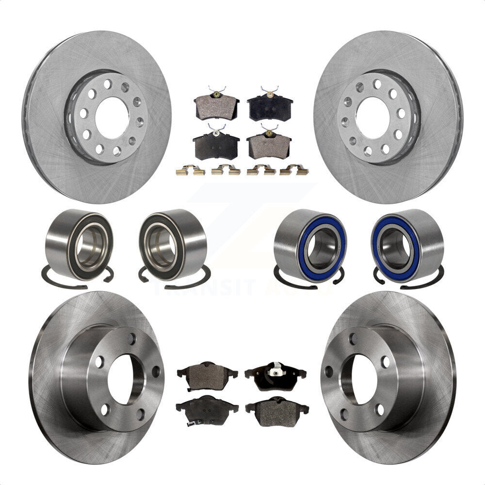Front Rear Wheel Bearings Disc Brake Rotors And Semi-Metallic Pads Kit (10Pc) For 1999 Volkswagen Passat FWD with 1.8L From Chassis VIN #3BX124708 KBB-106453 by Transit Auto